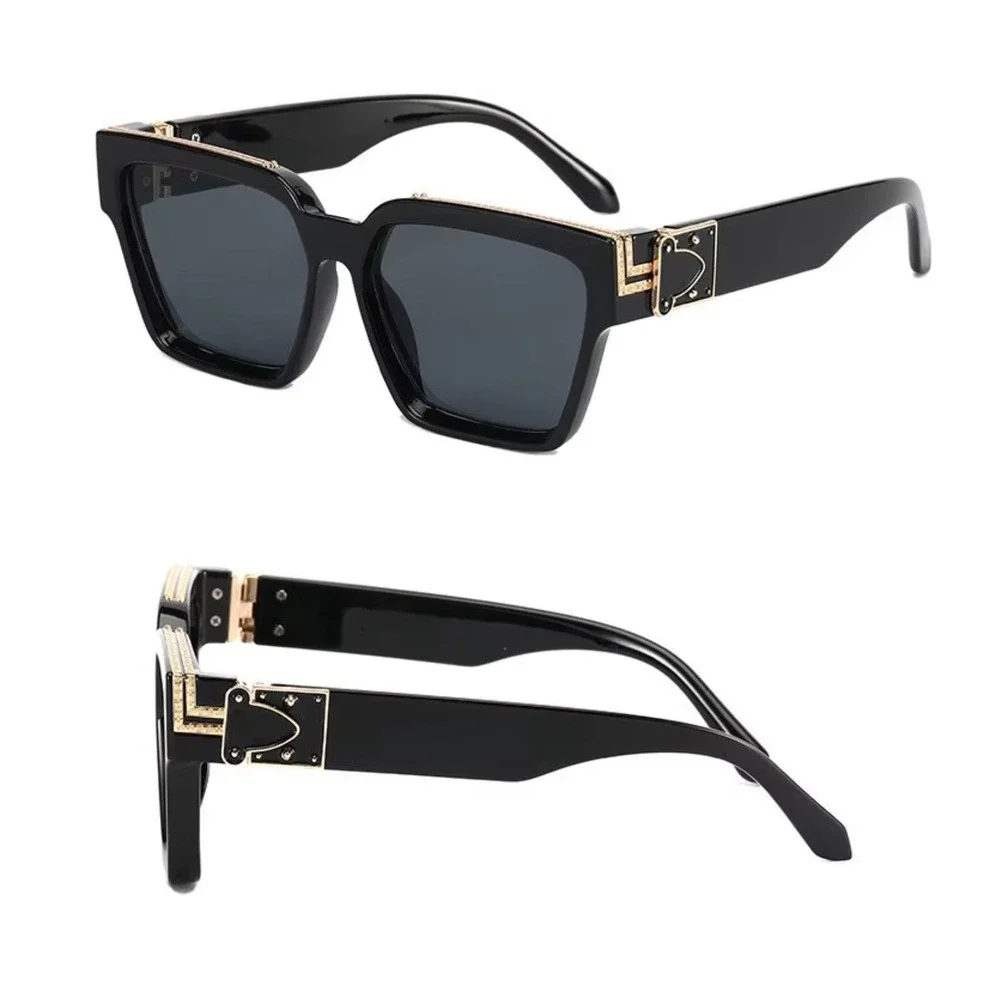 Mens Oversized Black Square Sunglasses Gold Accents Hip Hop Driving Eyewear 2026